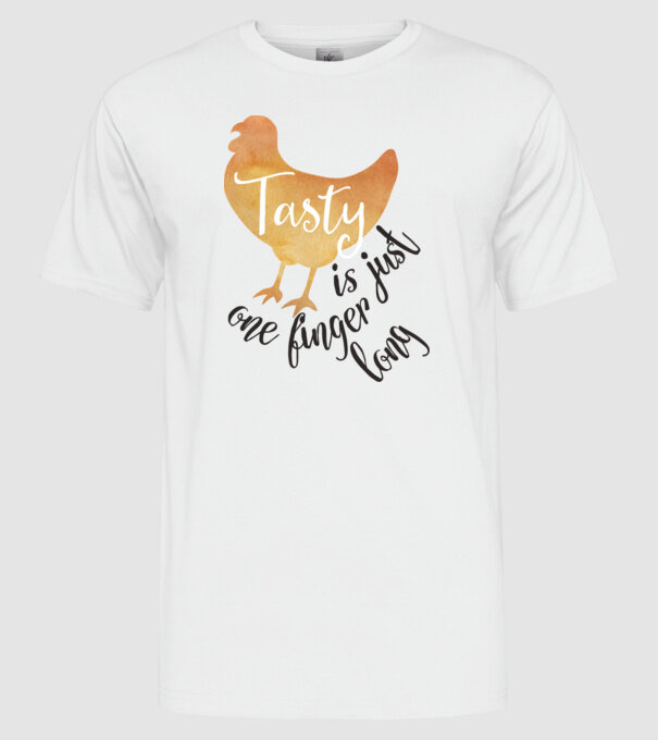 Tasty is just one finger long model alb pe tricou
