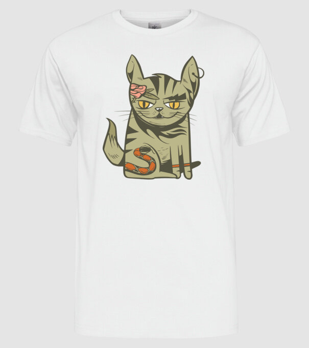 Pisoi tatuat model alb pe tricou