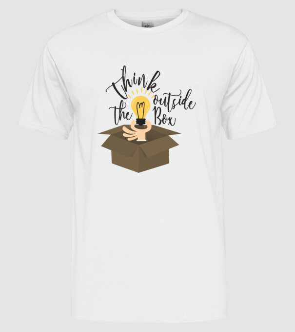 Think outside of the box model alb pe tricou