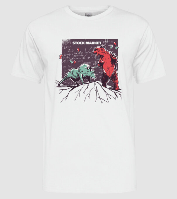 Bursa de Valori Taur vs Urs model alb pe tricou