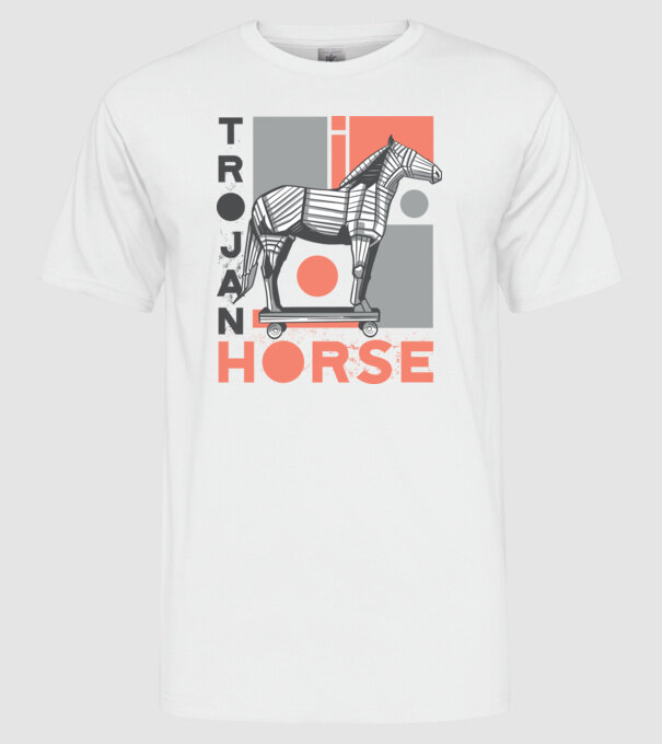 Cal troian model alb pe tricou