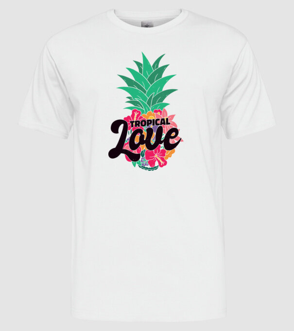 Ananas Tropical Love model alb pe tricou
