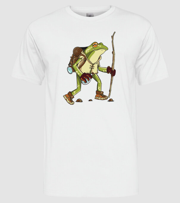 Broască în drumeție model alb pe tricou