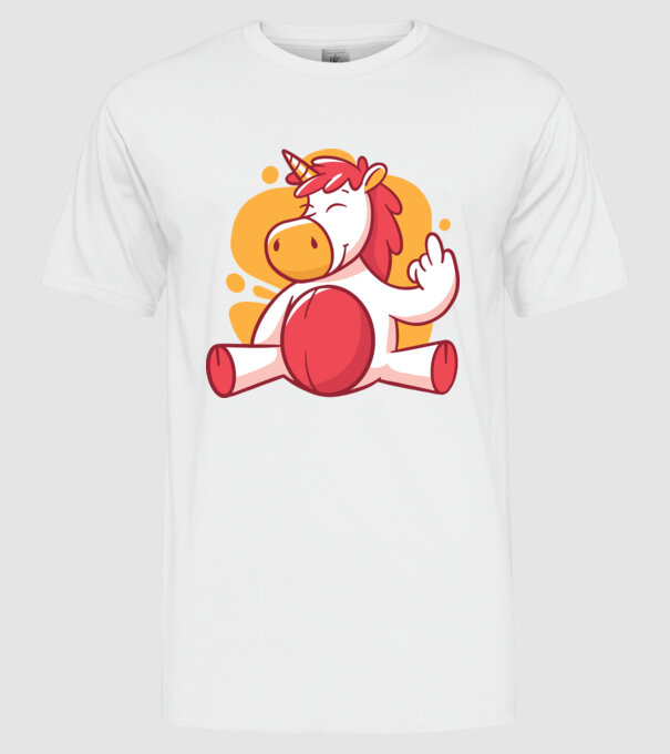 Unicorn arată degetul model alb pe tricou