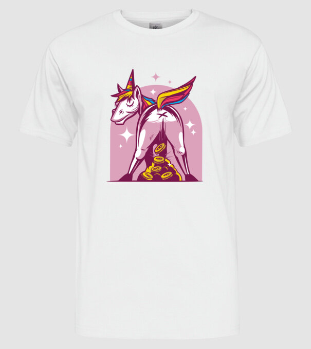 Unicorn Bitcoin model alb pe tricou