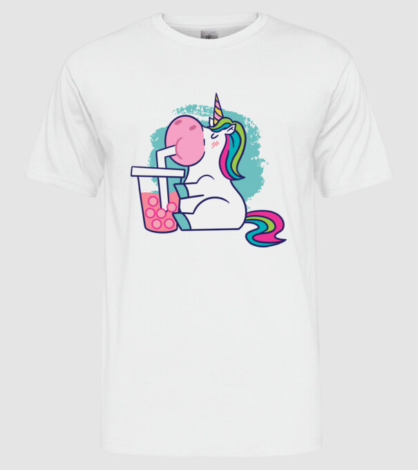 Unicorn Bubble Tea model alb pe tricou