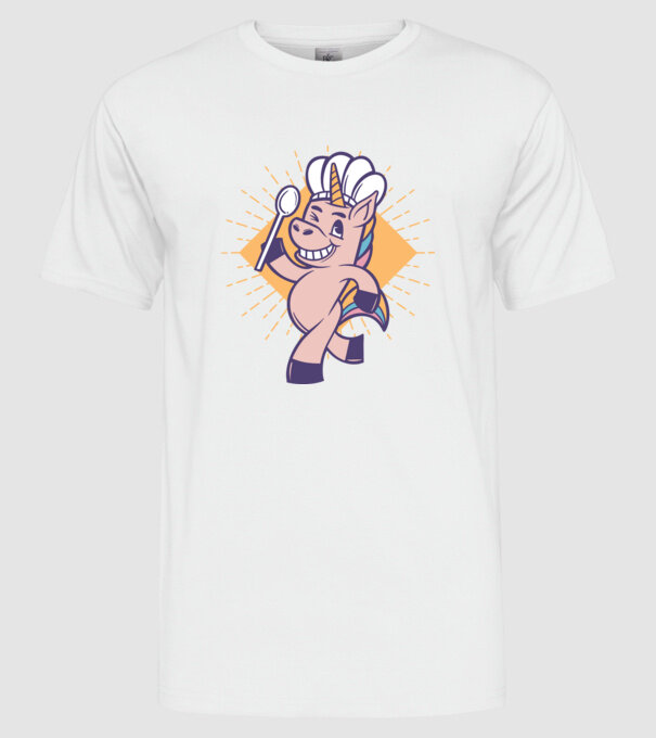 Unicorn Bucătar model alb pe tricou