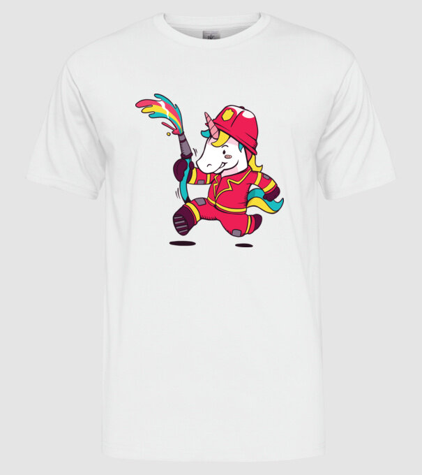 Pompier Unicorn model alb pe tricou