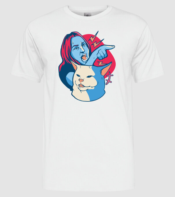 Meme pisică urlătoare model alb pe tricou