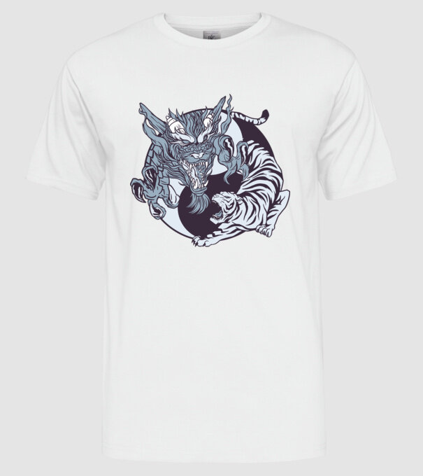 Yin Yang cu animale model alb pe tricou