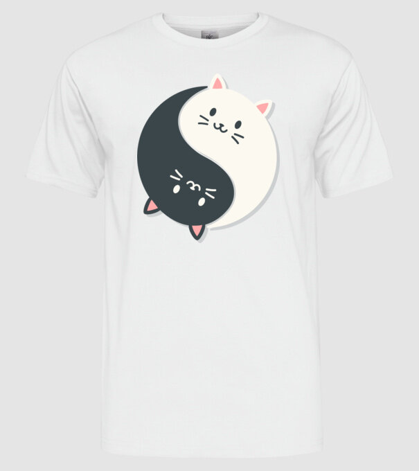 Pisicuțe Yin Yang model alb pe tricou