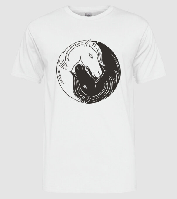 Călăreț Yin Yang model alb pe tricou