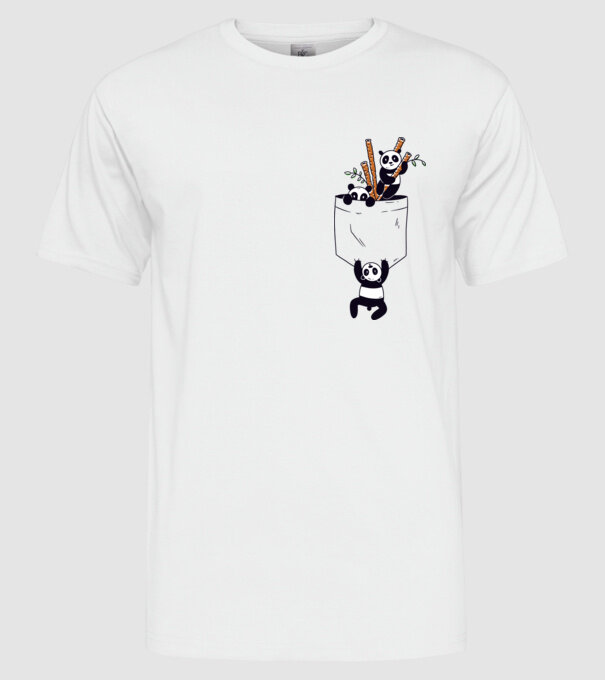 Panda de buzunar model alb pe tricou