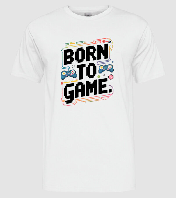 Born to Game Pixel Alb model alb pe tricou