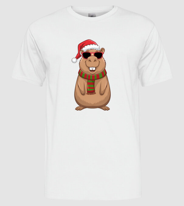 Crăciunul capybara model alb pe tricou