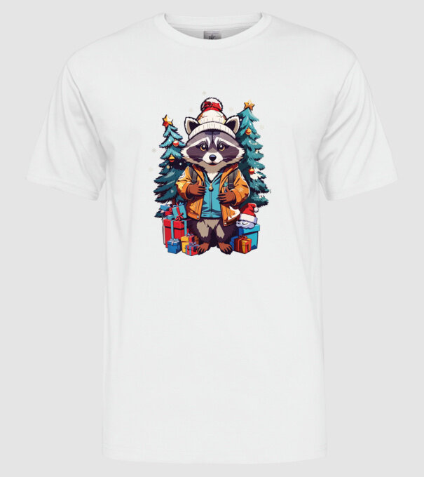 Crăciunul ratonilor model alb pe tricou
