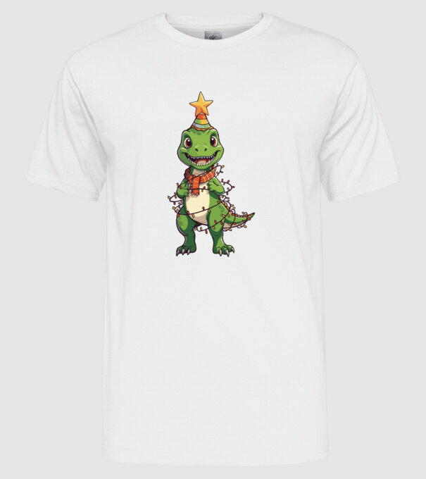 dinozaur pom de Crăciun model alb pe tricou