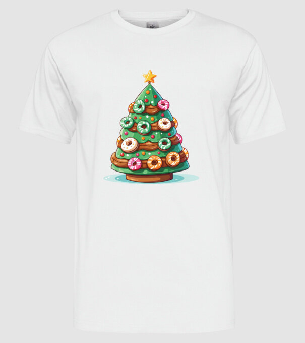 Doughnut pom de Crăciun model alb pe tricou
