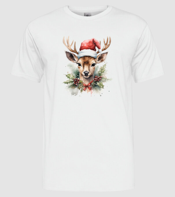 Festive Reindeer model alb pe tricou
