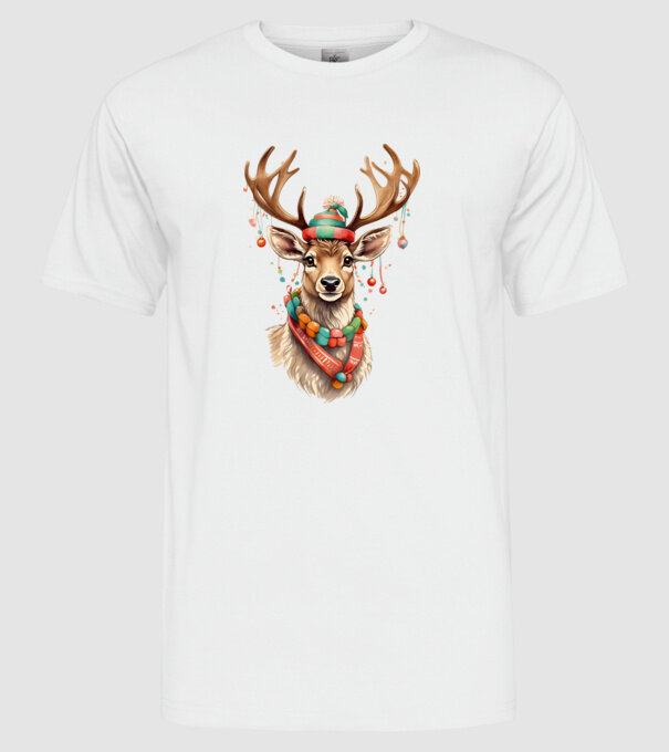 Festive Reindeer model alb pe tricou