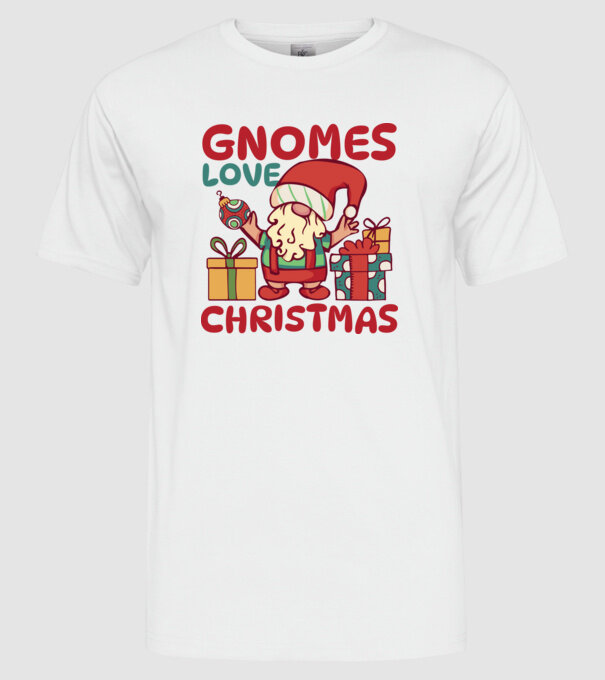 Gnomes LOVE Christmas model alb pe tricou