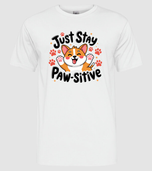 Just Stay Paw-sitive Alb model alb pe tricou