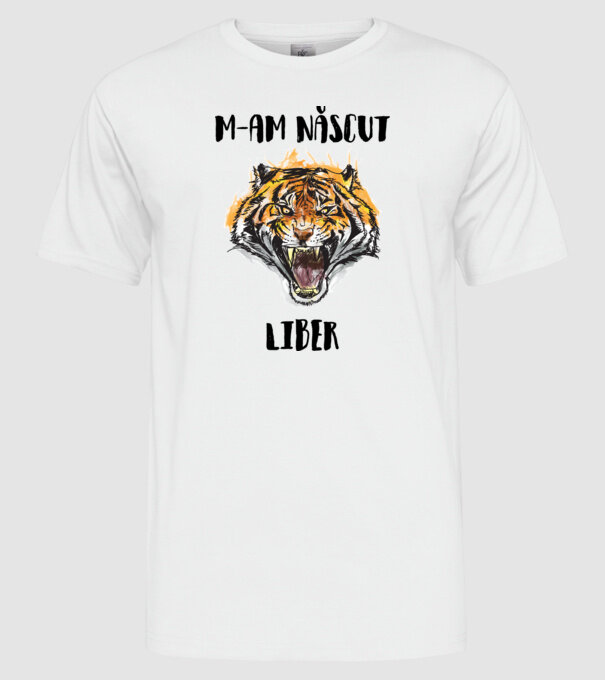 m-am născut liber model alb pe tricou