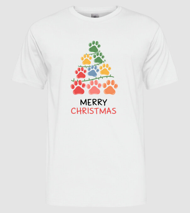Merry Christmas Paws Alb model alb pe tricou