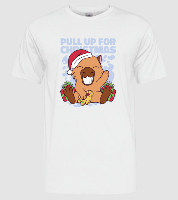 Pull up for christmas Capybara model alb pe tricou