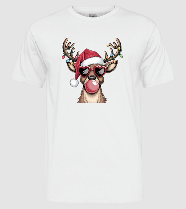 Ren amuzant de Crăciun model alb pe tricou