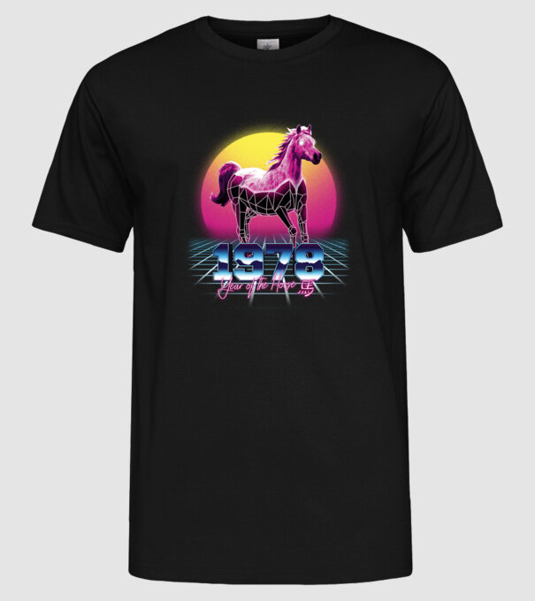 1978 Year of the Horse model negru pe tricou