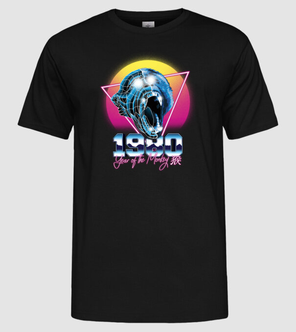 1980 Year of the Monkey model negru pe tricou