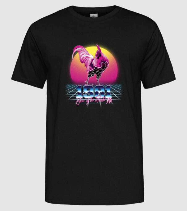 1981 Year of the Rooster model negru pe tricou