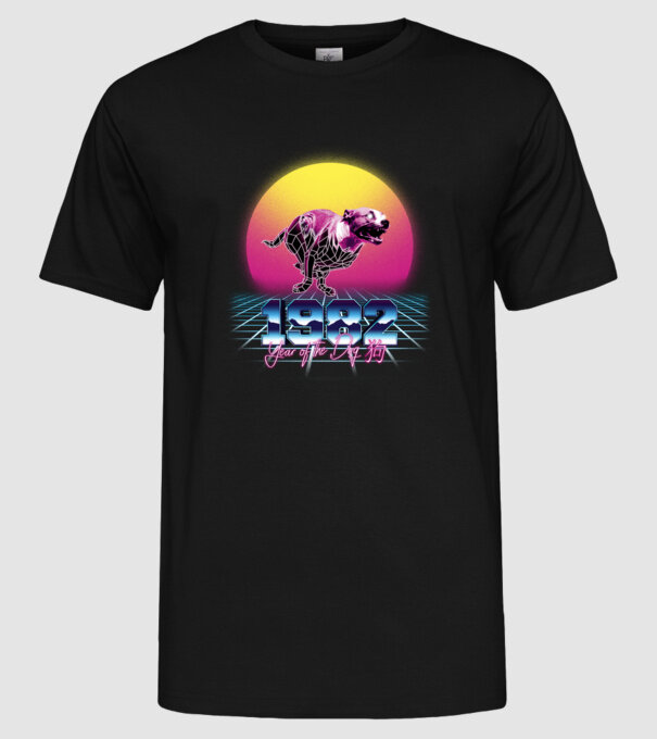 1982 Year of the Dog model negru pe tricou