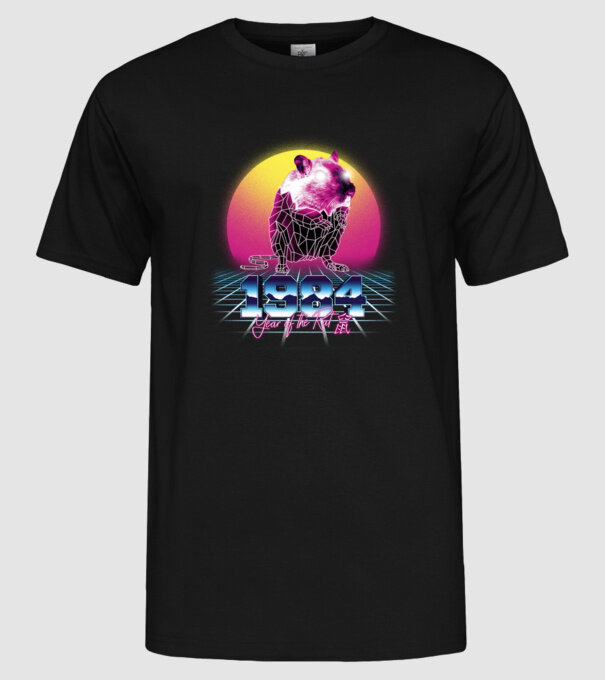 1984 Year of the Rat model negru pe tricou
