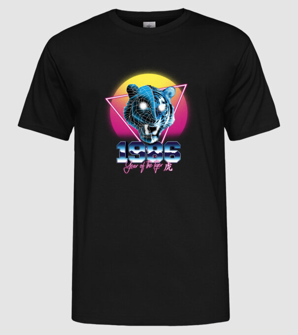 1986 Year of the Tiger model negru pe tricou