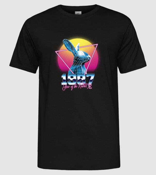 1987 Year of the Rabbit model negru pe tricou