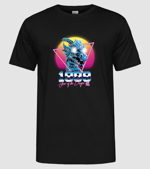 1988 Year of the Dragon model negru pe tricou