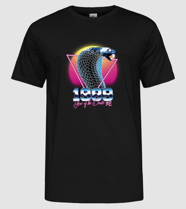 1989 Year of the Snake model negru pe tricou