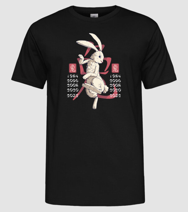 Year of the Rabbit model negru pe tricou