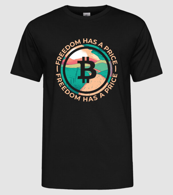 Libertatea are preț Bitcoin model negru pe tricou