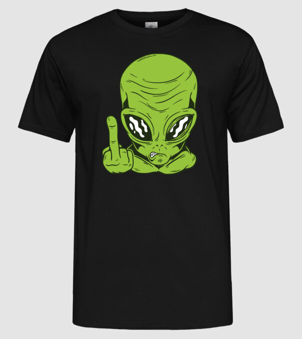 Alien arată degetul model negru pe tricou