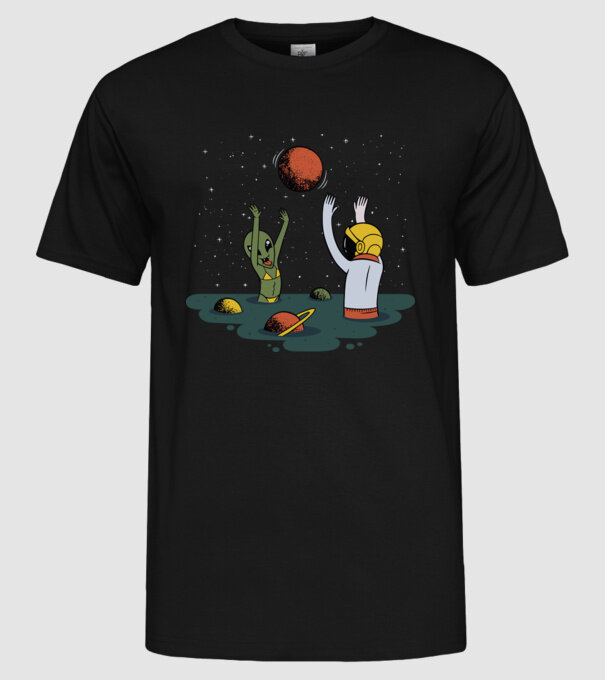 Alien și astronaut joc model negru pe tricou
