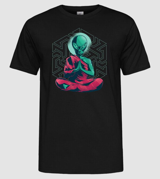 Meditație Alien model negru pe tricou