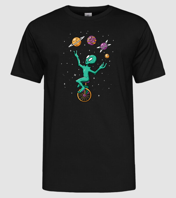 Jongler Alien model negru pe tricou
