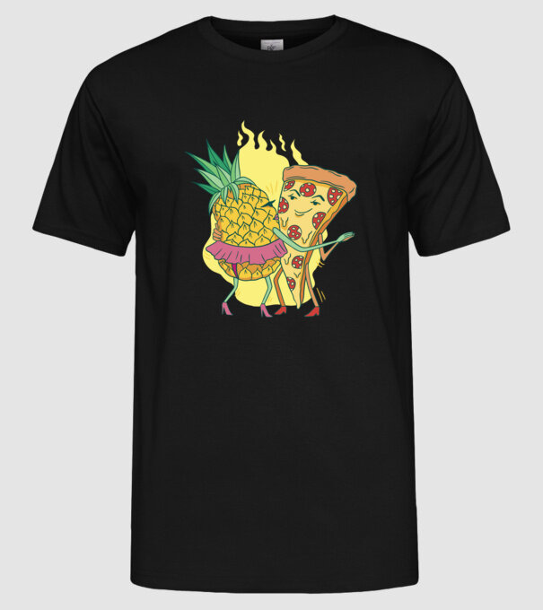 Pizza cu ananas Dragoste model negru pe tricou