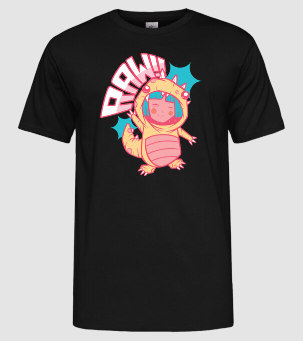 Anime dinozaur model negru pe tricou