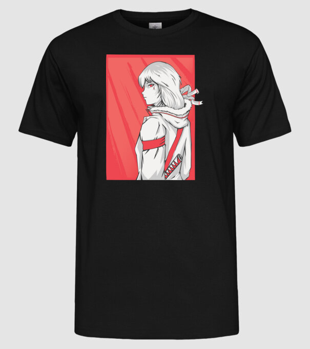 Anime fată Războinic model negru pe tricou