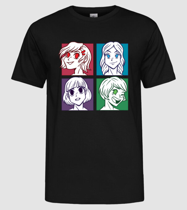 Fețe Anime fată Pop Art model negru pe tricou
