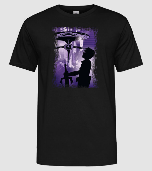 Navă spațială Anime model negru pe tricou